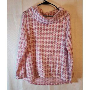 Chances R Women's Sweater Houndstooth Cowl Neck Pink White Size Large